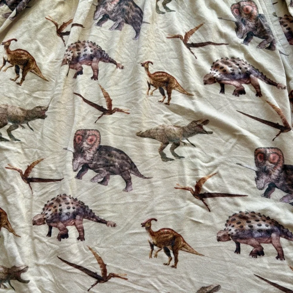Posh Peanut Women’s “Vintage Dinosaur” Tan Bamboo Robe – Medium - Picture 3 of 5